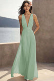 A Line Ivory V-Neck Long Engagement Dress