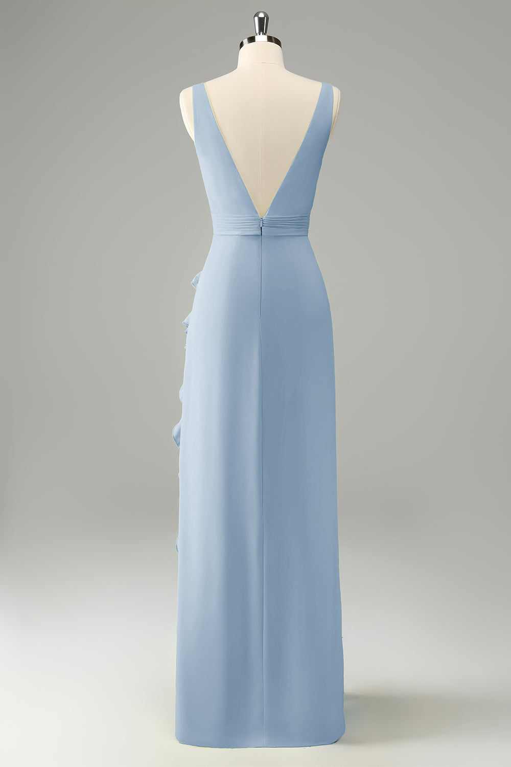 Lemon Sheath Deep V Neck Ruffles Maxi Dress with Slit