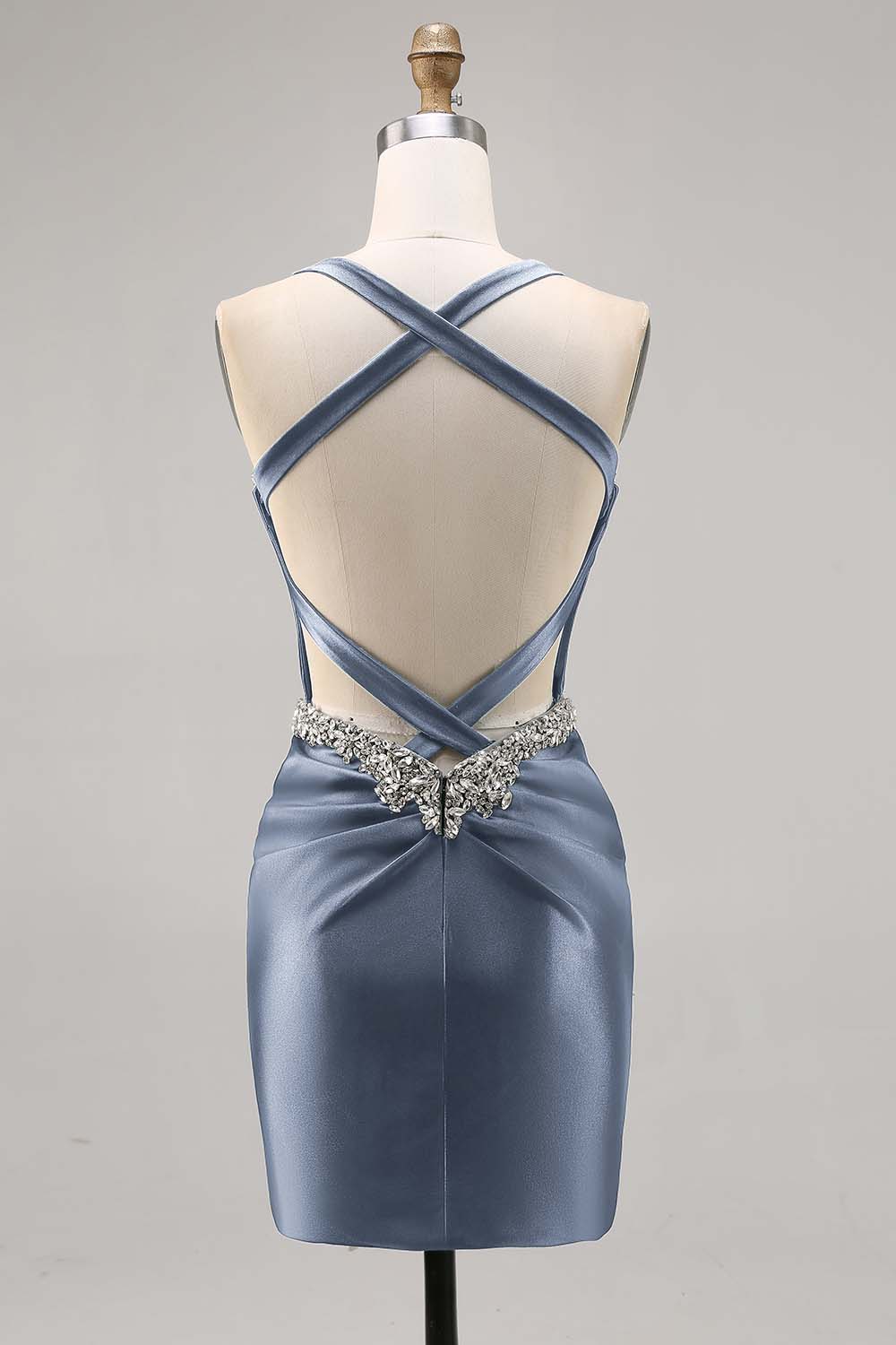 Dark Green Corset Satin Bodycon Homecoming Dress with Rhinestones