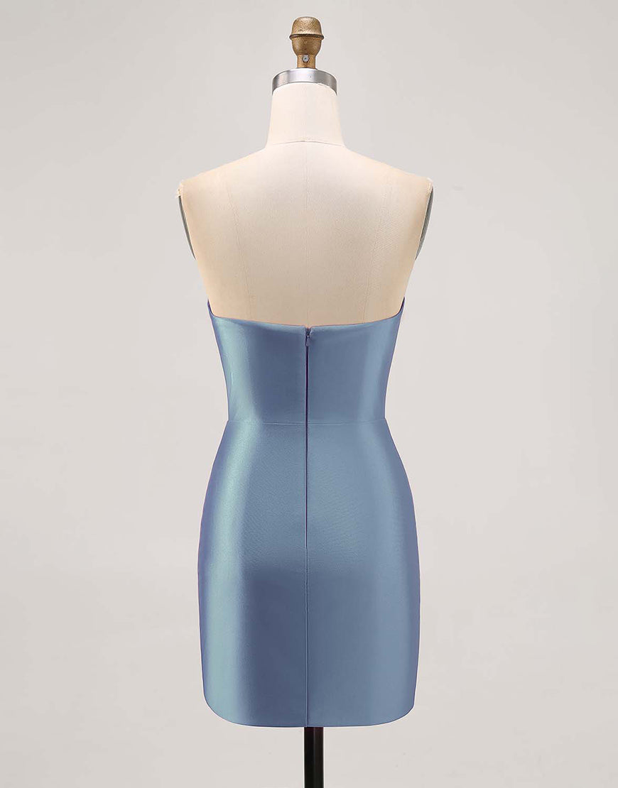 Fuchsia Beaded Satin Bodycon Strapless Homecoming Dress with Slit