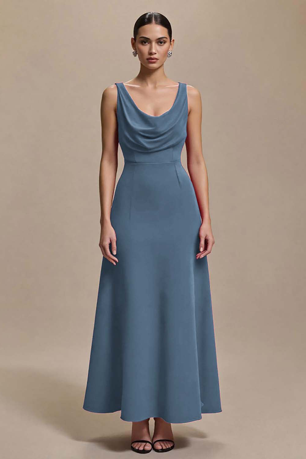 Red A-Line Cowl Neck Long Formal Dress