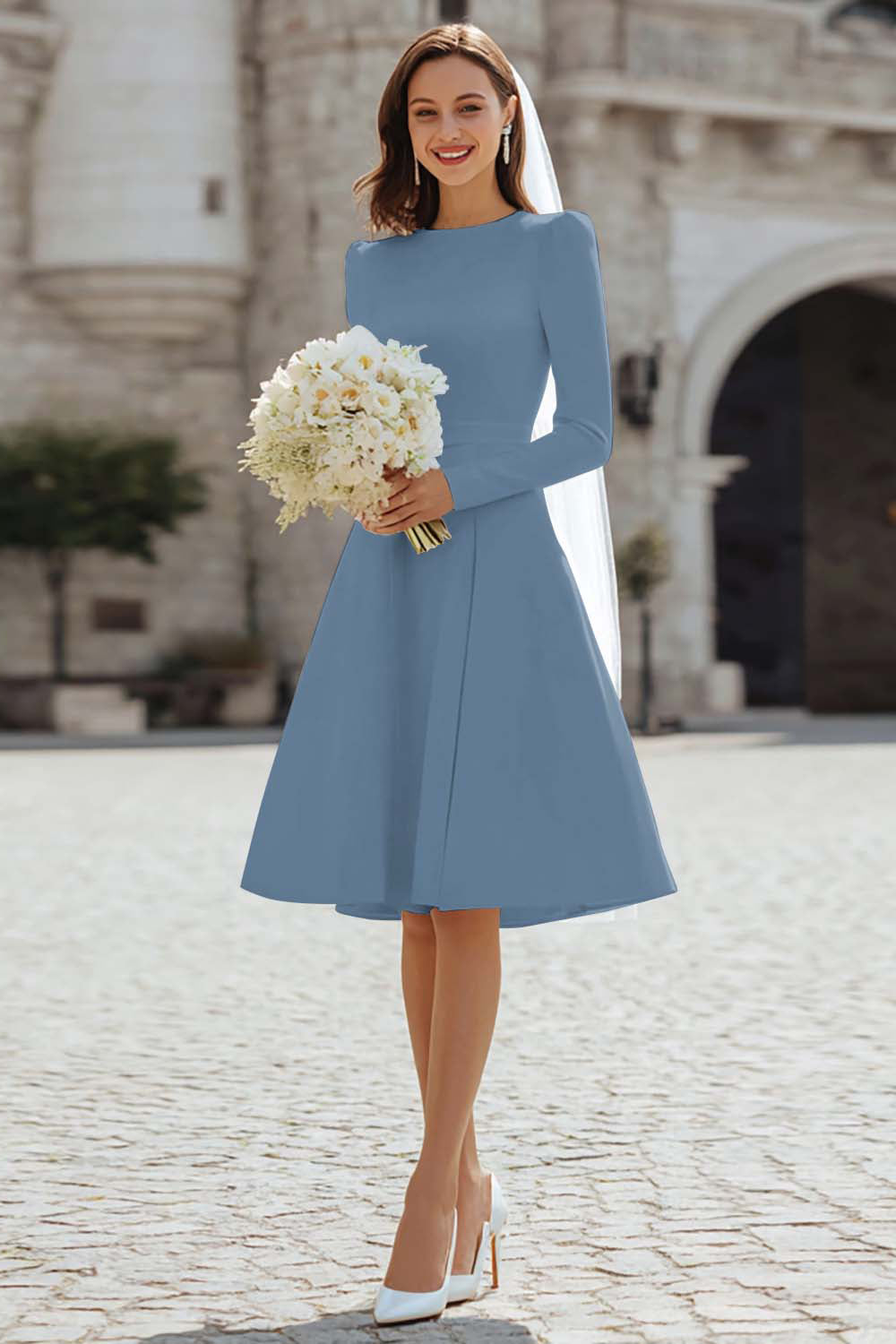 Ivory A-Line Long Sleeve Engagement Dress