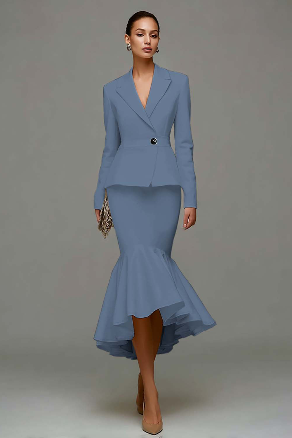 Mermaid Ivory 2 Piece Work Dress with Ruffles