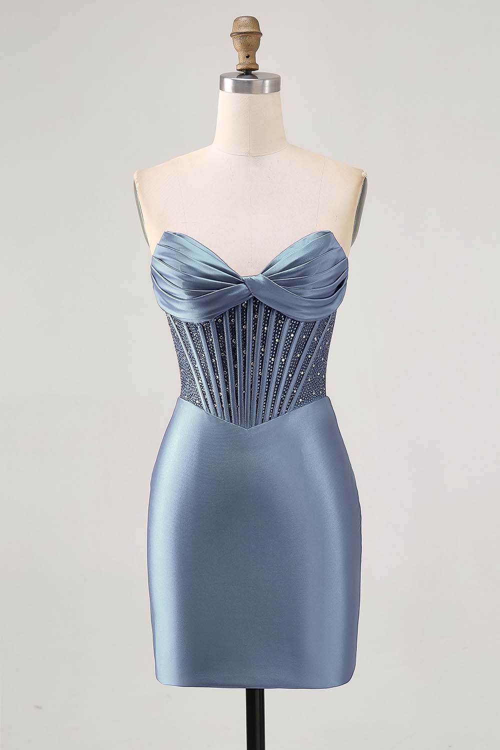 Fuchsia Corset Satin Strapless Homecoming Dress with Beading