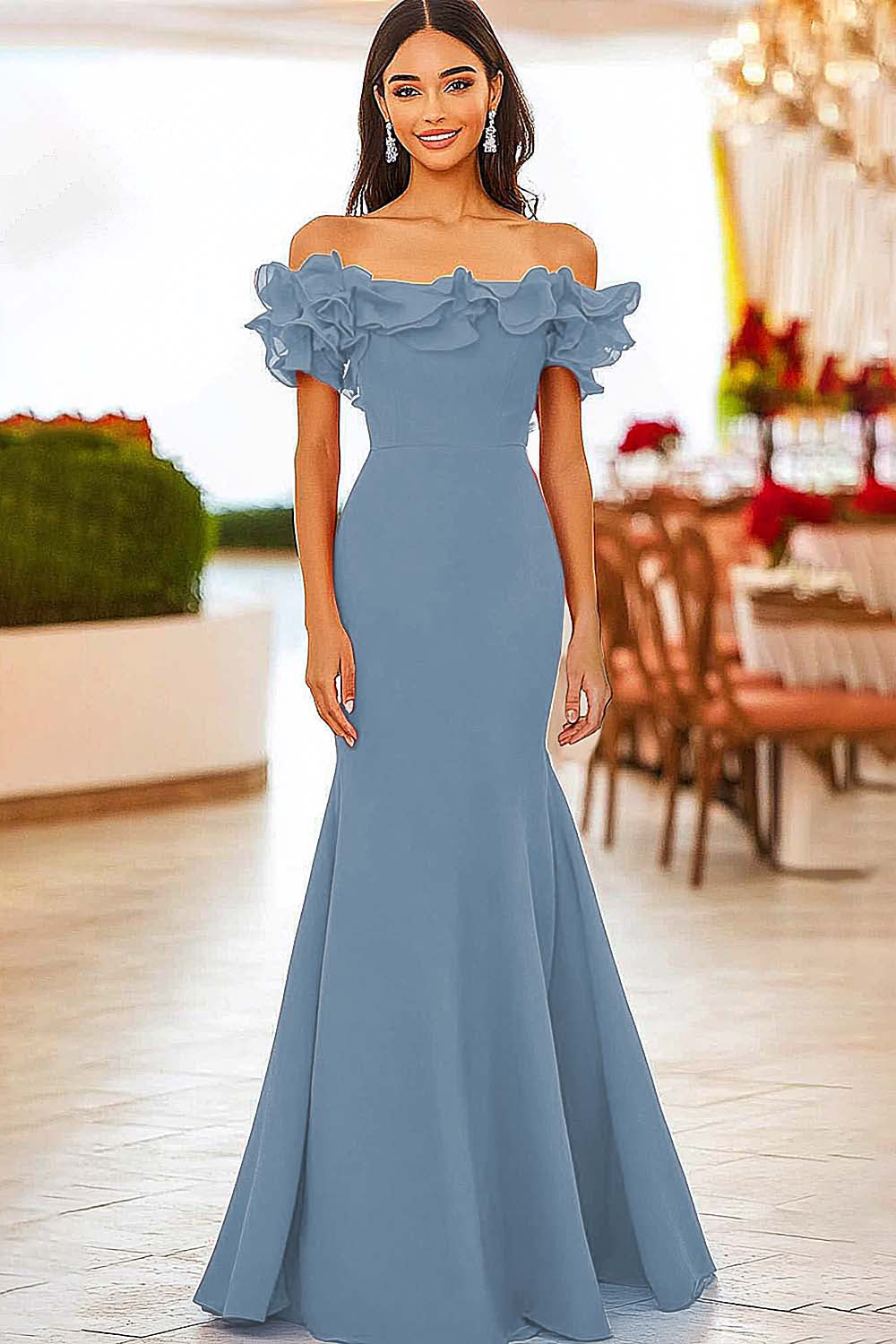 Red Mermaid Off the Shoulder Ruffled Gala Dress