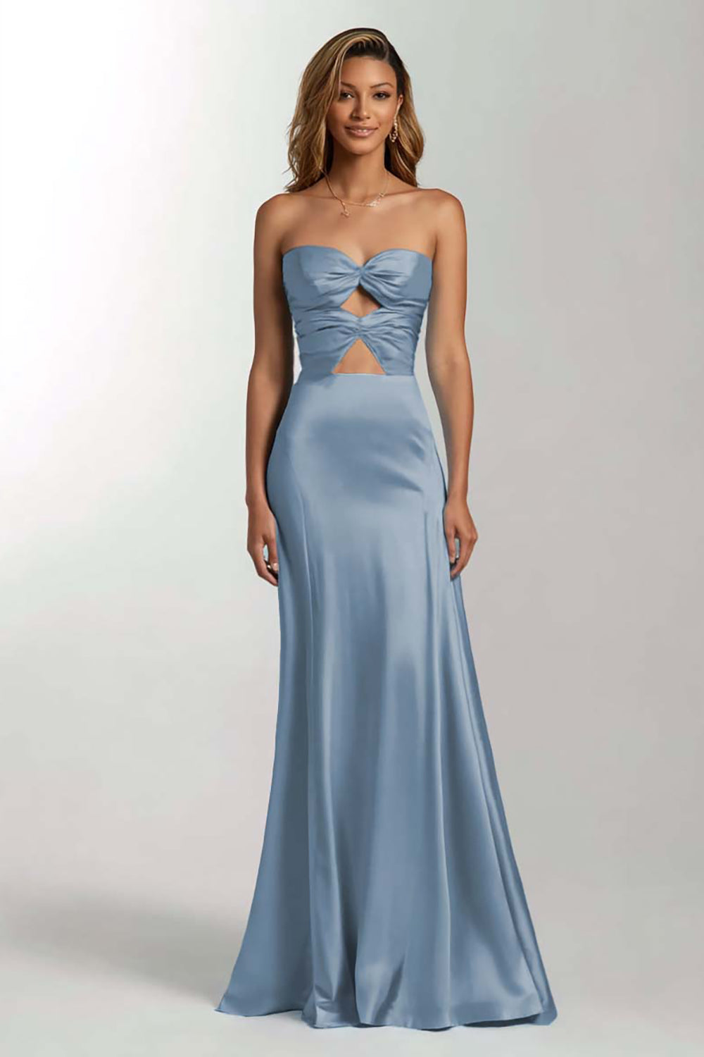 Sky Blue Strapless Cut Out Mermaid Satin Formal Dress