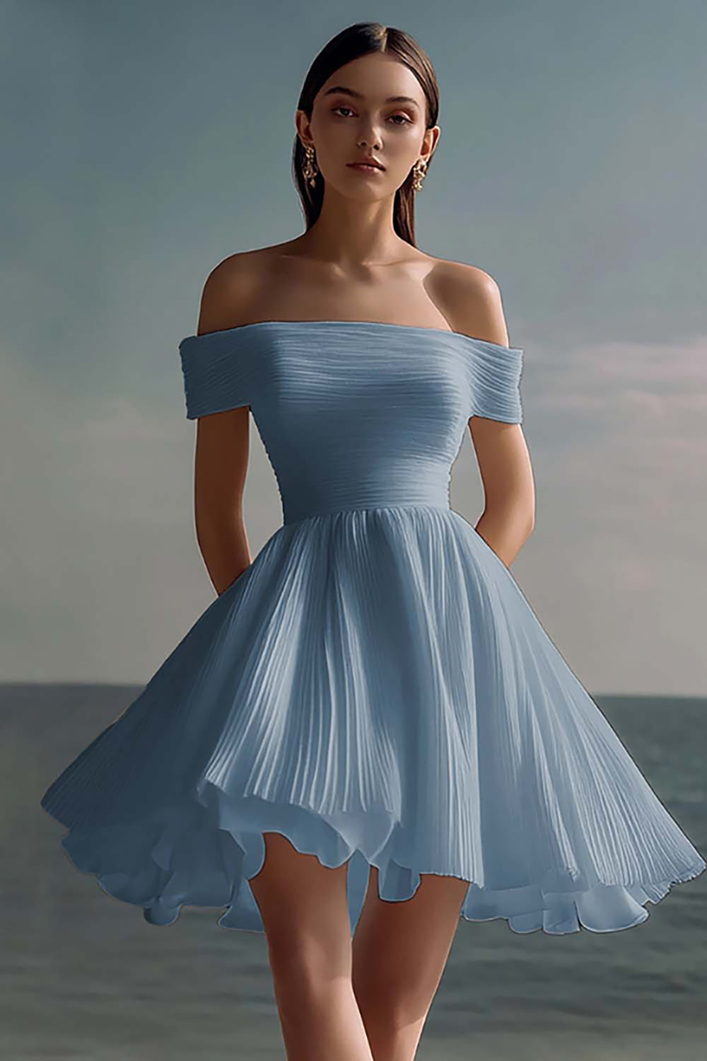 Off The Shoulder A Line Chiffon White Graduation Dress