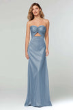 Strapless Keyhole Sheath Sky Blue Formal Dress
