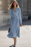 Sky Blue Peak Laplel Long Sleeve Midi Work Dress
