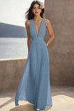 A Line Ivory V-Neck Long Engagement Dress