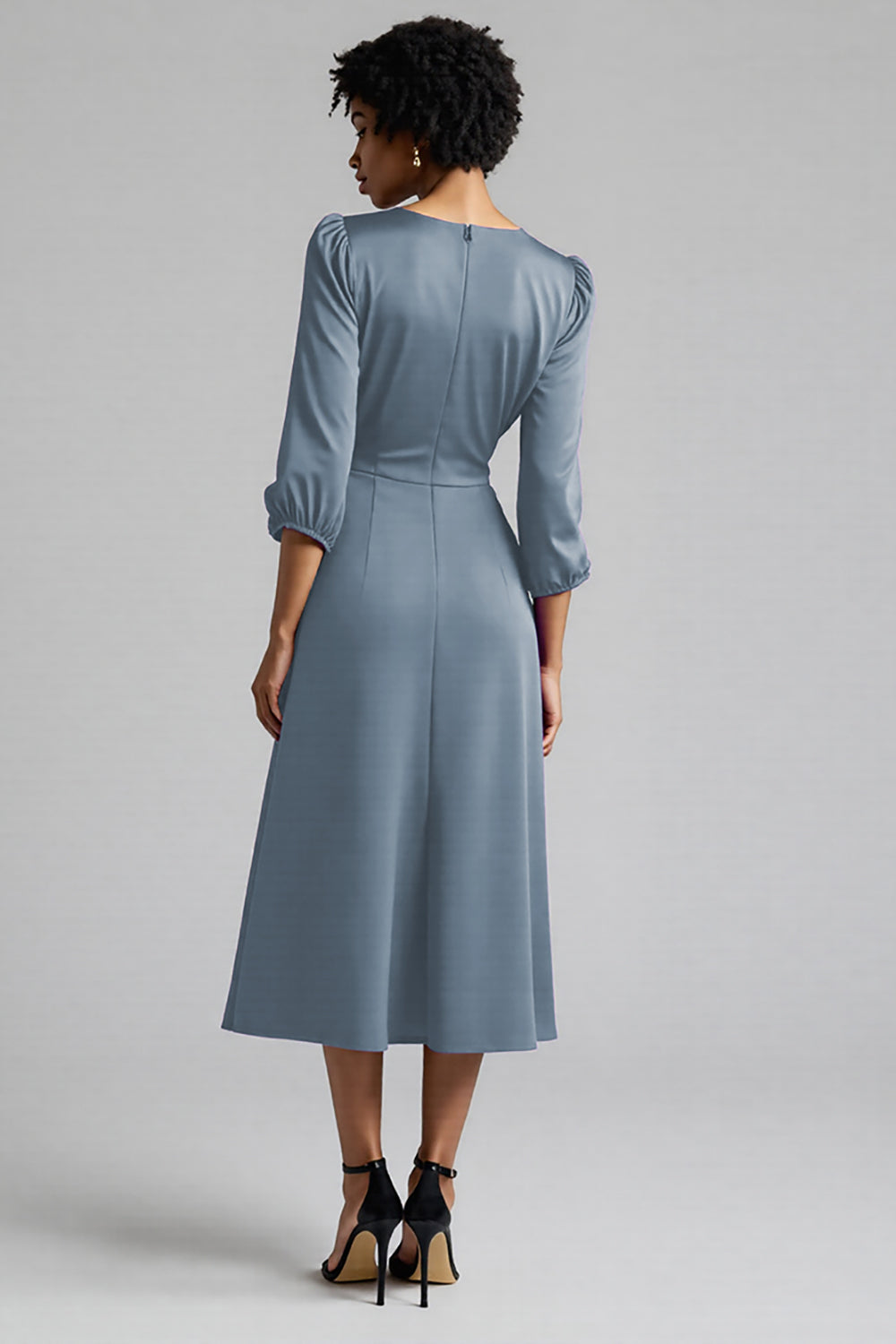 Ruffled Plum Satin A Line Midi Dress