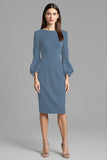 Navy Sheath 3/4 Sleeve Midi Dress