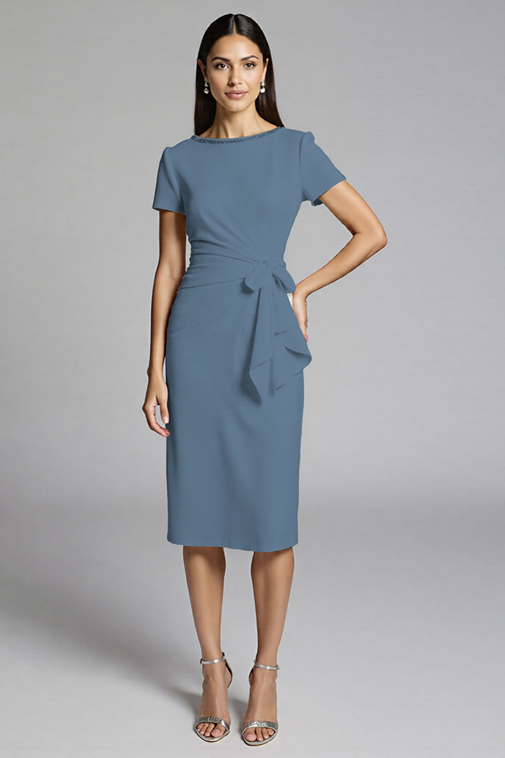 Beige Bodycon Short Sleeve Midi Dress