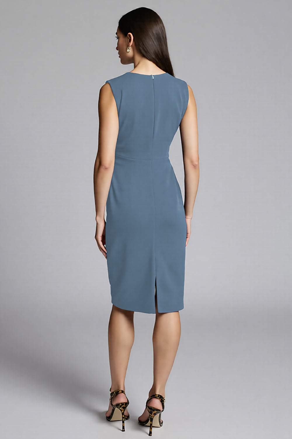 Navy Sheath V-Neck Midi Dress