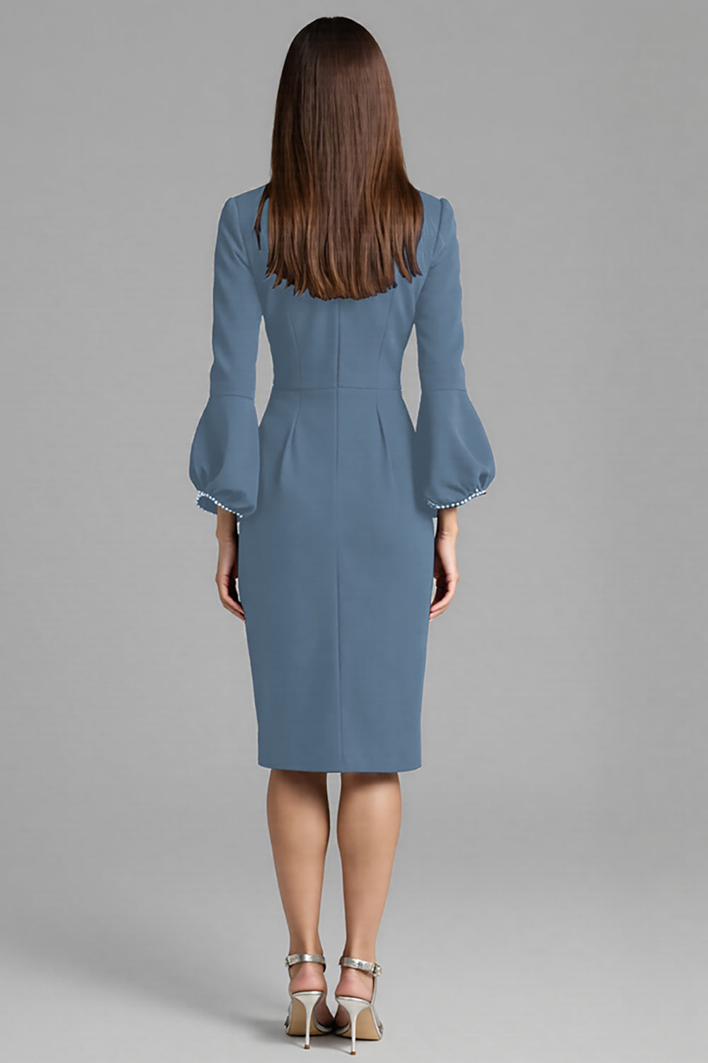 Navy Sheath 3/4 Sleeve Midi Dress