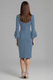 Navy Sheath 3/4 Sleeve Midi Dress