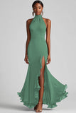 Black Halter Mermaid Formal Dress with Ruffle Hem