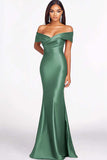 Red Mermaid Off The Shoulder Satin Formal Dress