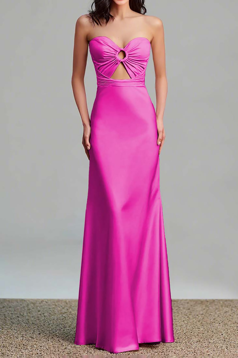 Pink Satin Strapless Cut Out Sheath Formal Dress