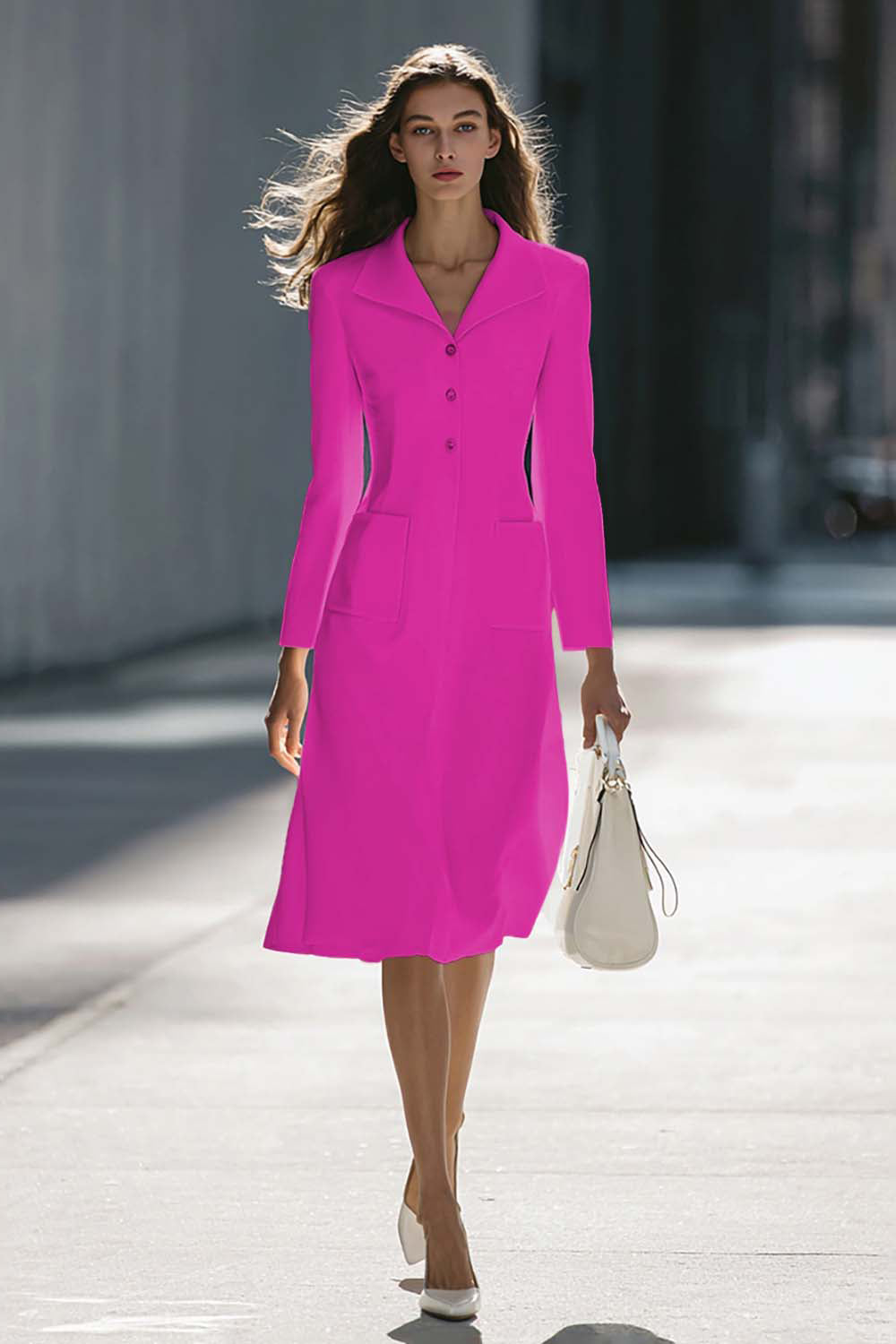 A-Line Long Sleeve Ivory Work Dress With Pockets