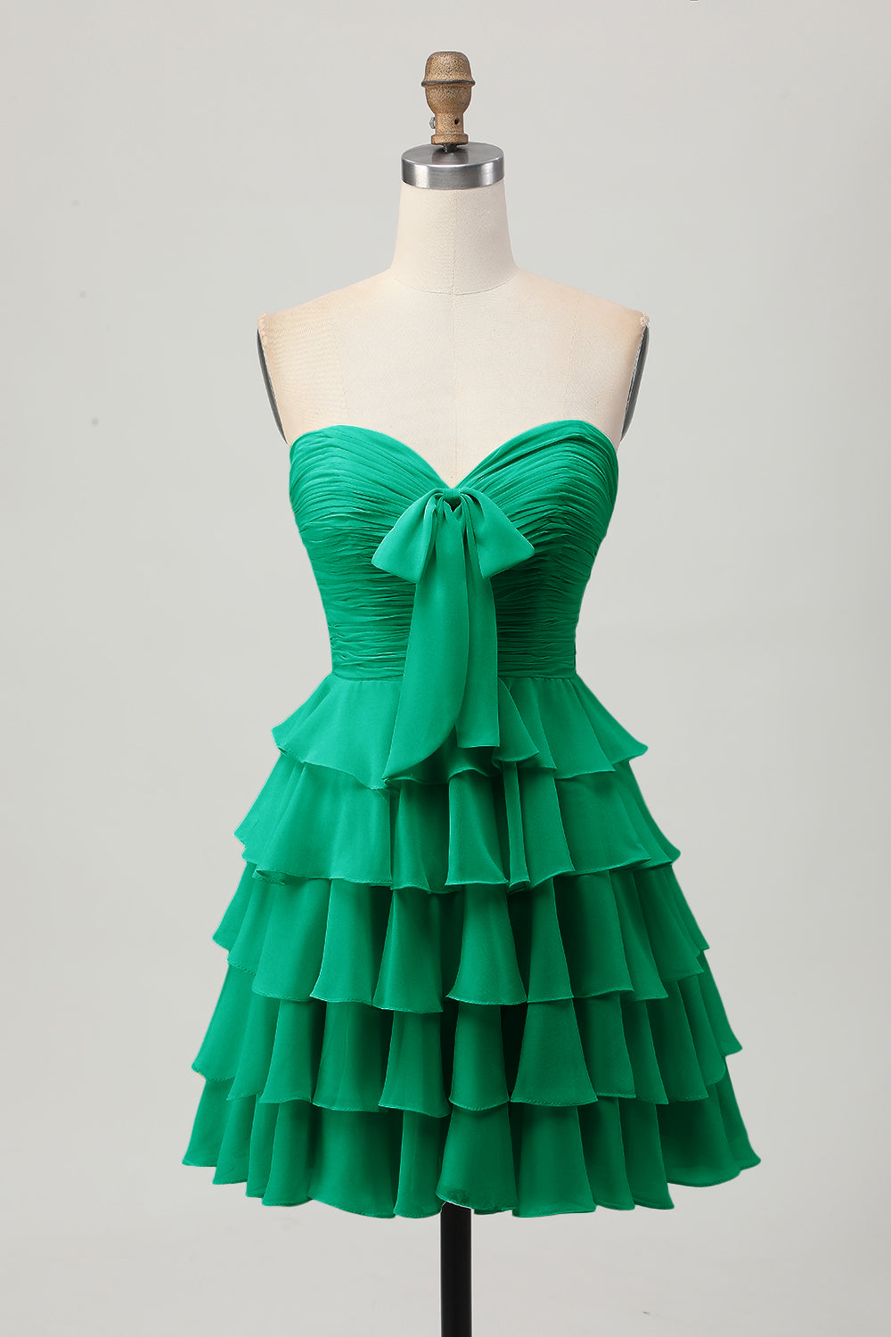 Yellow A Line Tiered Strapless Homecoming Dress with Bow