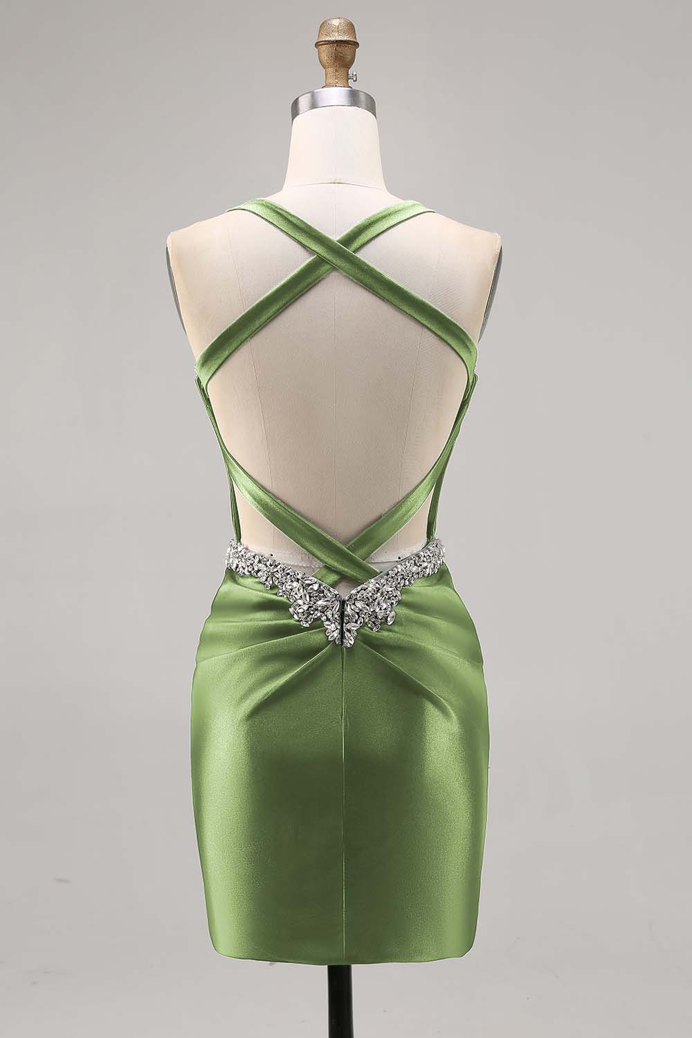 Dark Green Corset Satin Bodycon Homecoming Dress with Rhinestones