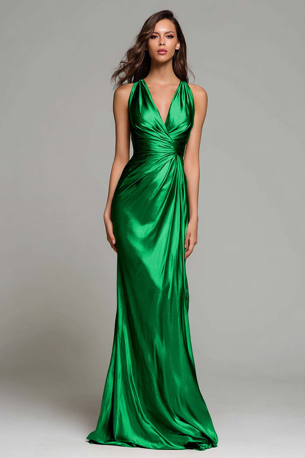 Gold V-Neck Sheath Long Formal Dress