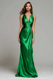 Gold V-Neck Sheath Long Formal Dress