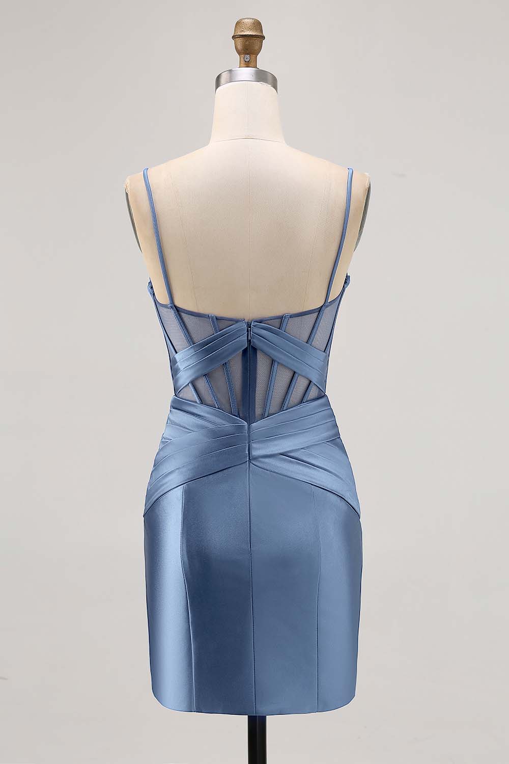 Royal Blue Sheer Corset Satin Tight Homecoming Dress with Slit