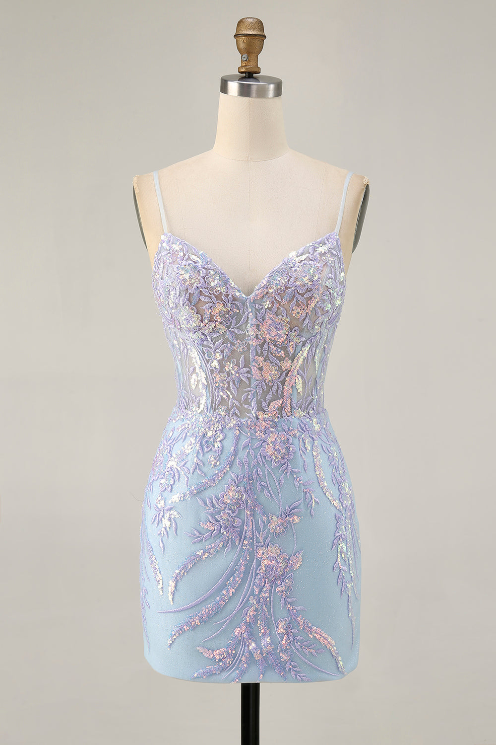 Blue Appliqued Bodycon Corset Homecoming Dress with Sequins