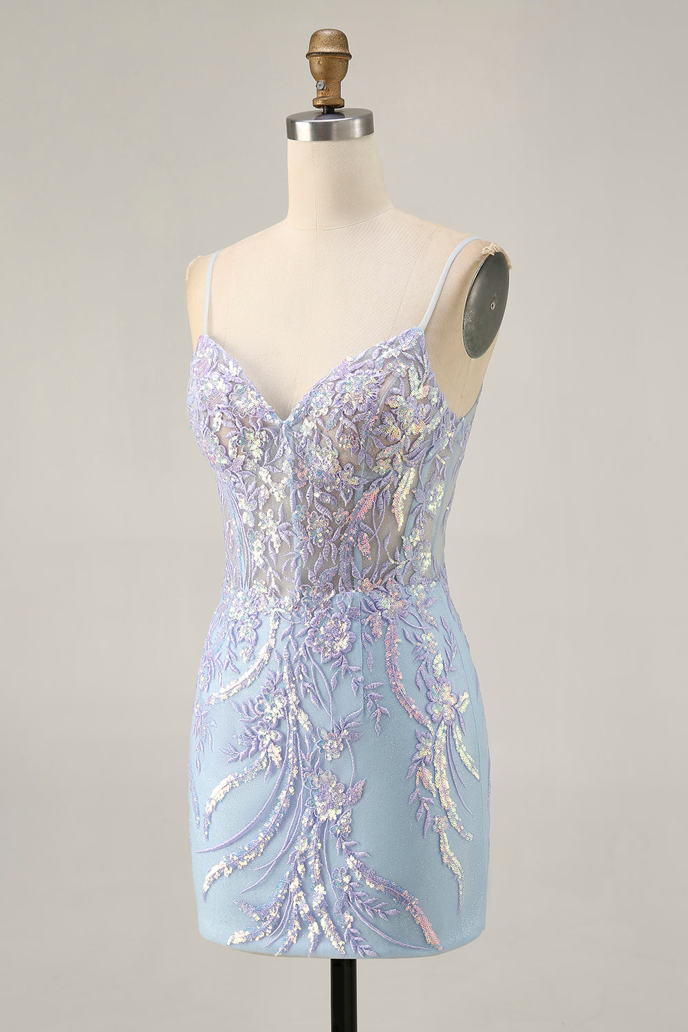 Blue Appliqued Bodycon Corset Homecoming Dress with Sequins