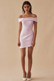 Satin White Off the Shoulder Sheath Short Graduation Dress