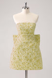 Light Yellow Strapless Floral A Line Homecoming Dress With Bow