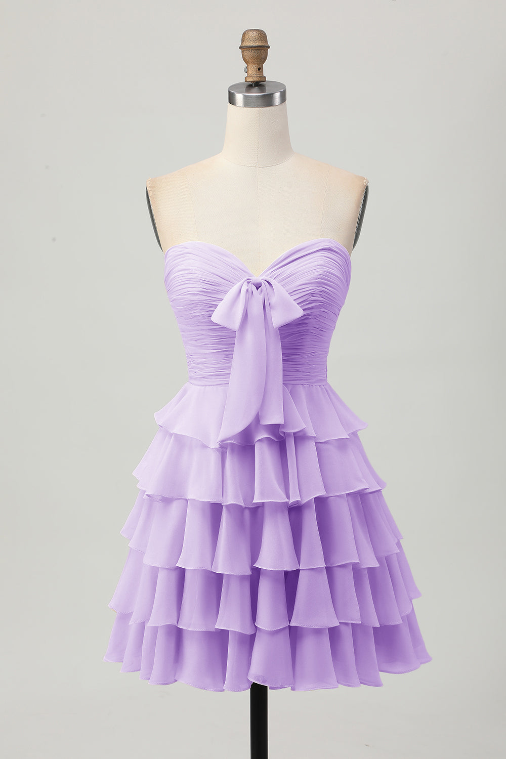 Yellow A Line Tiered Strapless Homecoming Dress with Bow