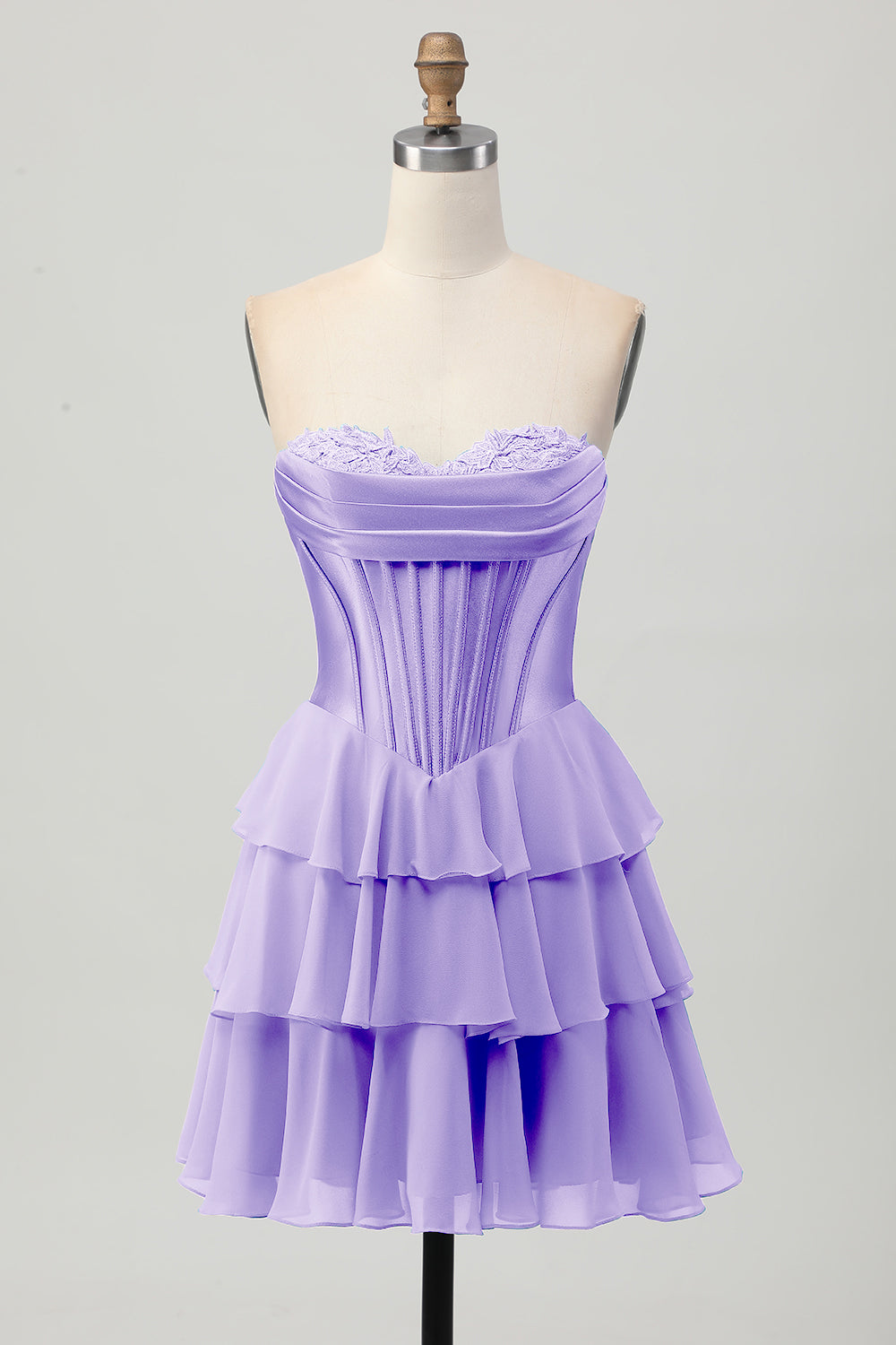 Strapless Corset A Line Tiered Yellow Homecoming Dress