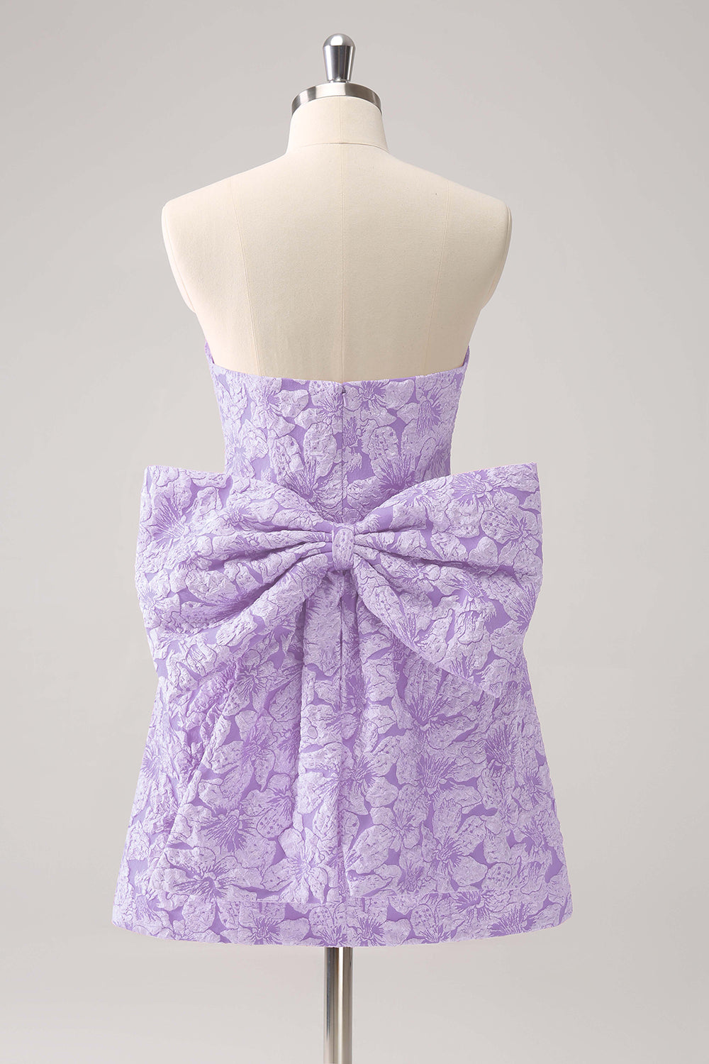 Fuchsia A Line Floral Strapless Mini Dress With Bow