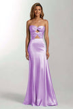 Sky Blue Strapless Cut Out Mermaid Satin Formal Dress
