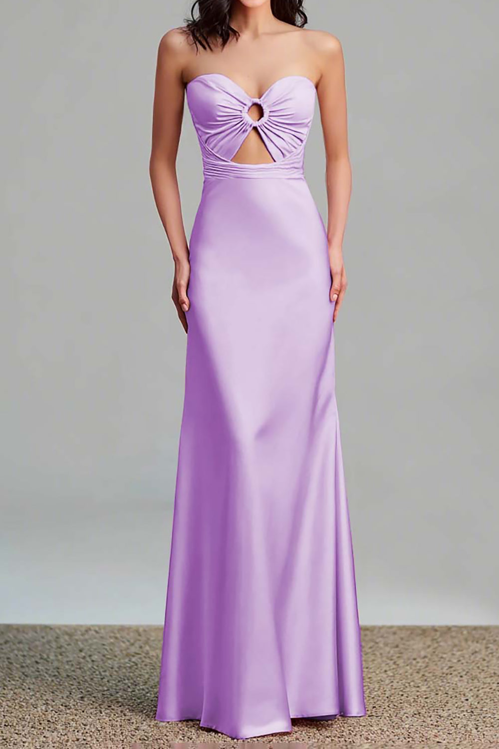 Pink Satin Strapless Cut Out Sheath Formal Dress