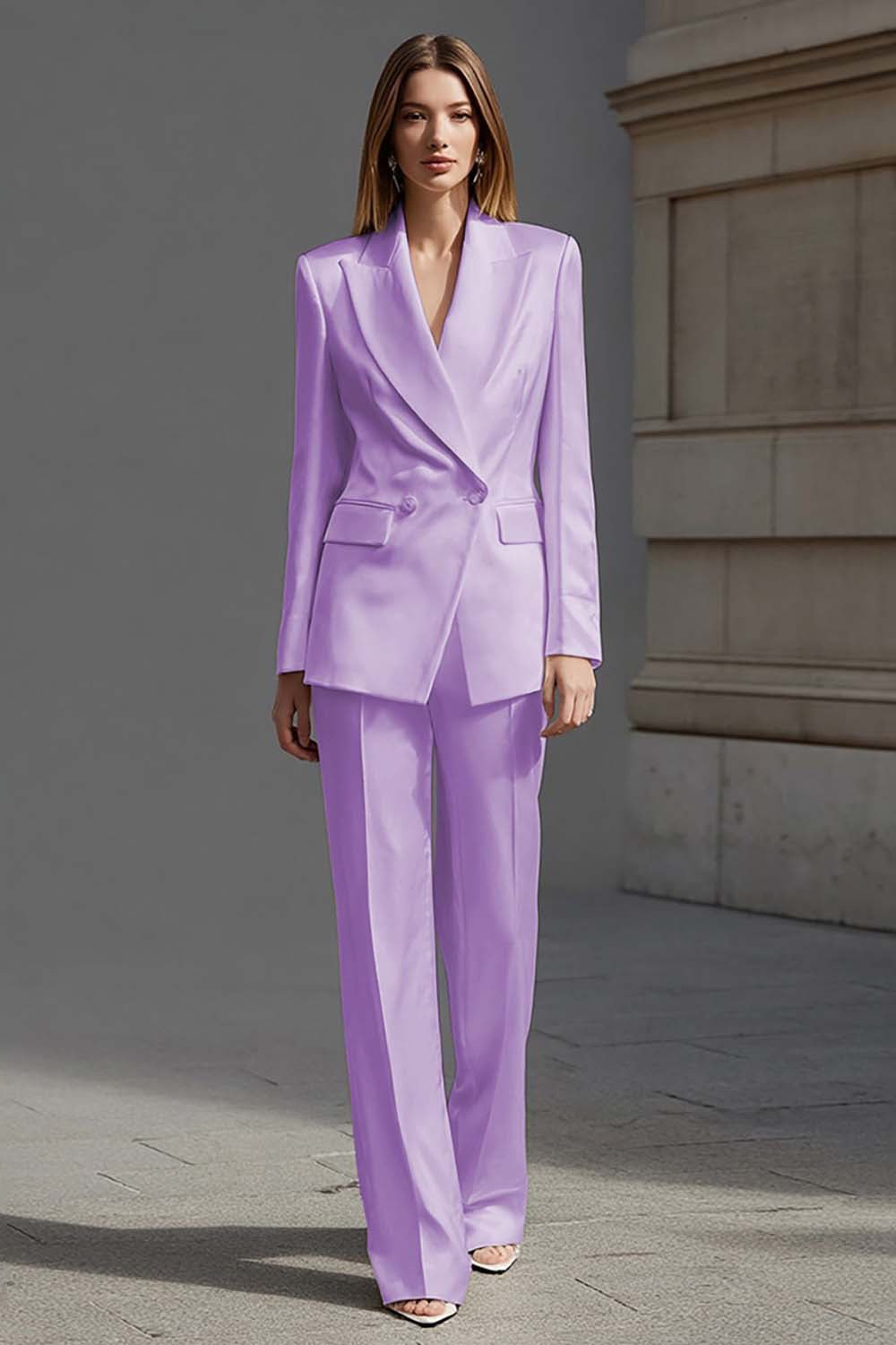2-Piece Ivory Peak Lapel Work Suit