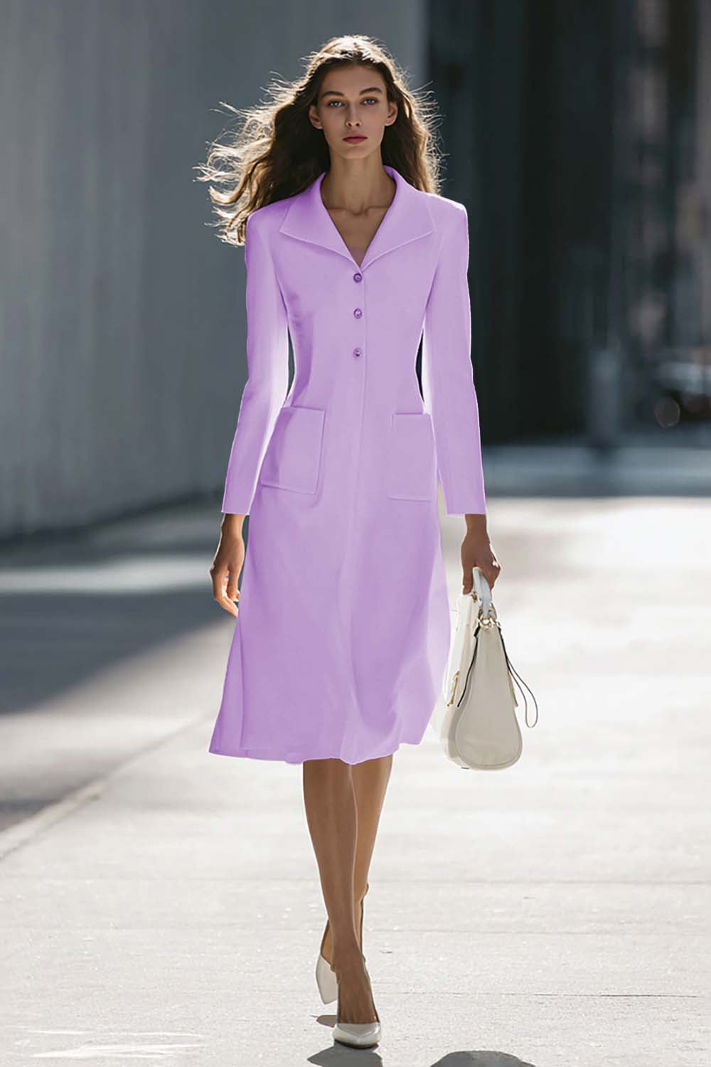 A-Line Long Sleeve Ivory Work Dress With Pockets