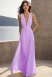 A Line Ivory V-Neck Long Engagement Dress