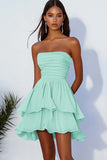 Strapless Ruffle A Line Sky Blue Graduation Dress