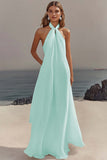 Simple White Halter A Line Chiffon Engagement Dress