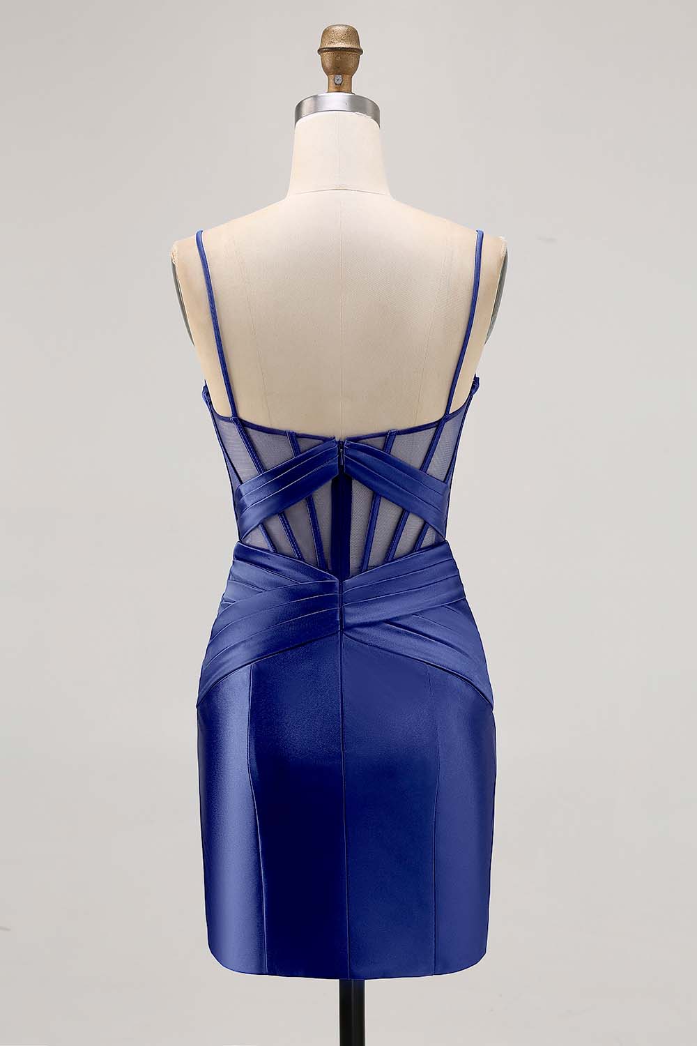 Royal Blue Sheer Corset Satin Tight Homecoming Dress with Slit