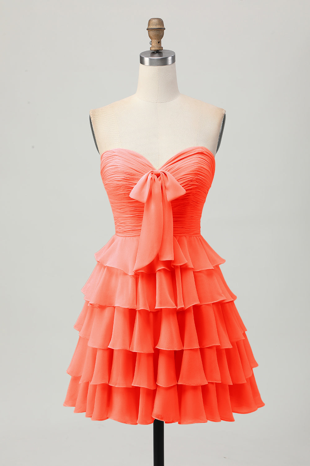Yellow A Line Tiered Strapless Homecoming Dress with Bow