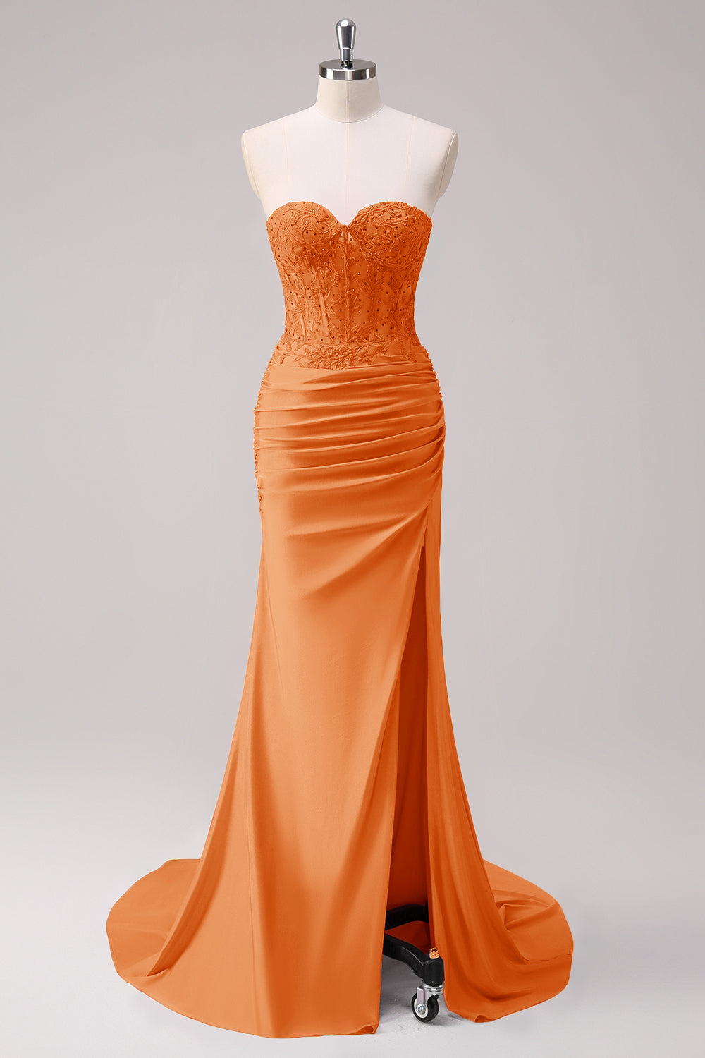 Fuchsia Sweetheart Ruched Mermaid Slit Prom Dress with Appliques
