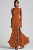 Black Halter Mermaid Formal Dress with Ruffle Hem