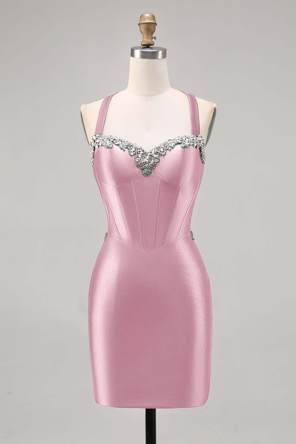 Dark Green Corset Satin Bodycon Homecoming Dress with Rhinestones