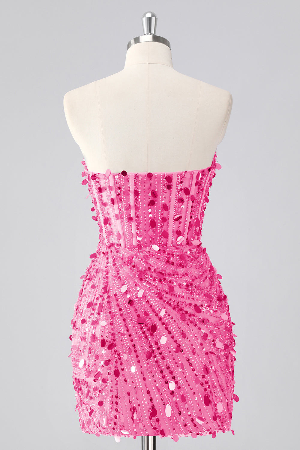 Fuchsia Corset Strapless Beaded Homecoming Dress with Sequins