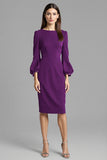 Navy Sheath 3/4 Sleeve Midi Dress